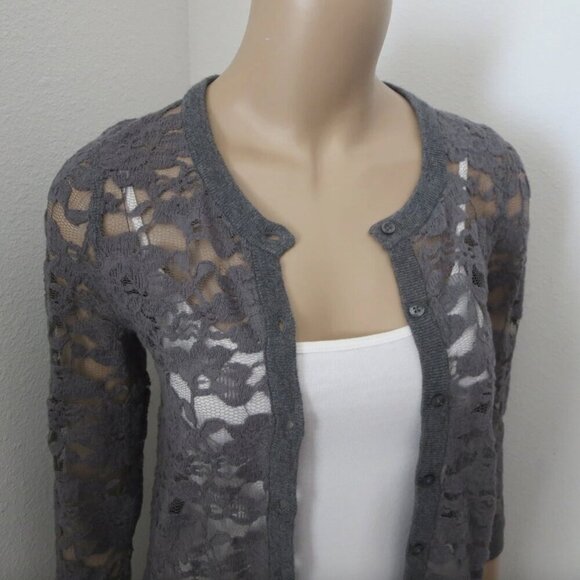 NEW Hollister Dark Gray Lace Cardigan Size Small Dark Gray - Picture 5 of 9